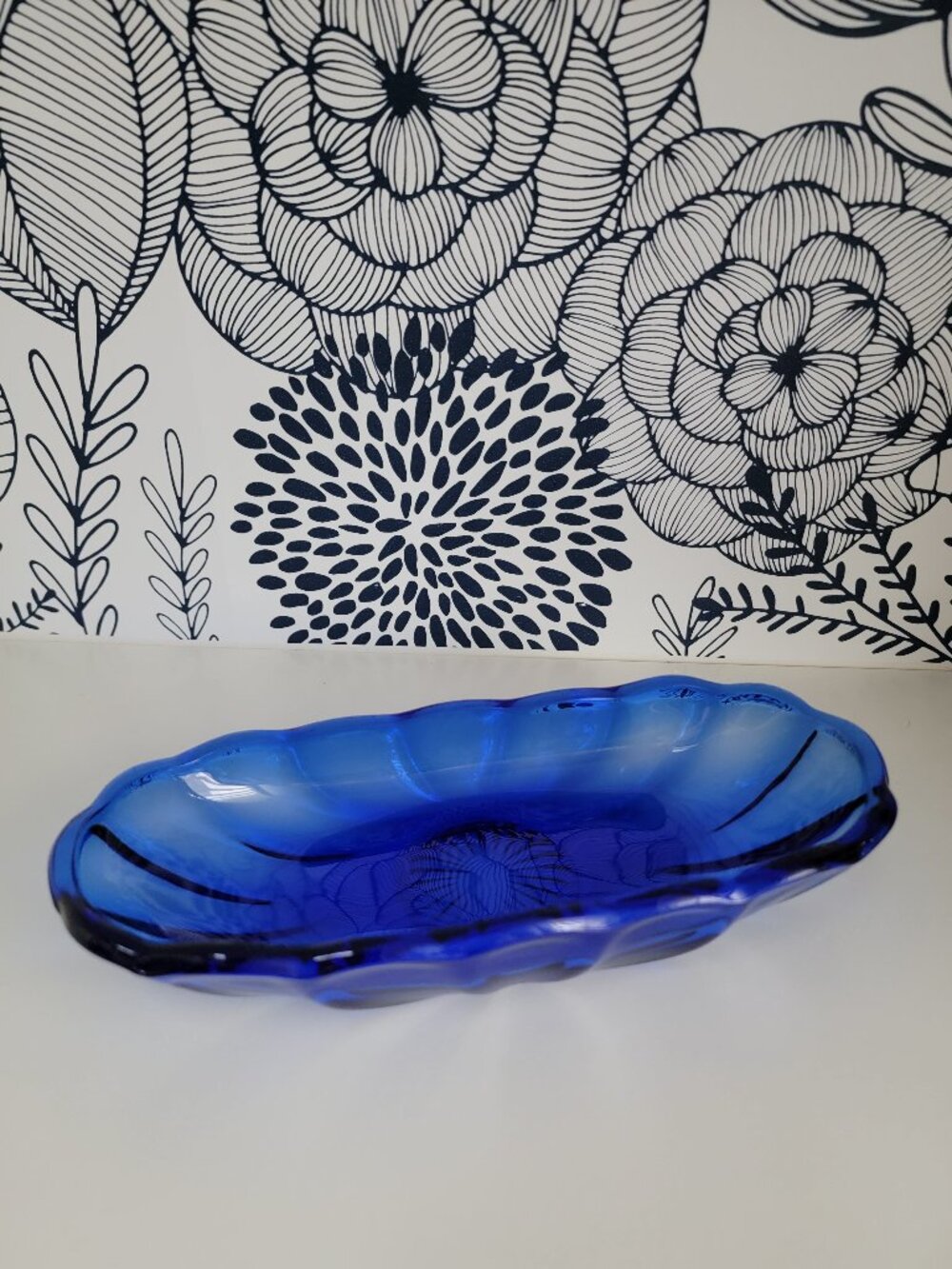 Cobalt Blue glass dish pressed glass; trinket dish; oblong; jelly; candy; relish